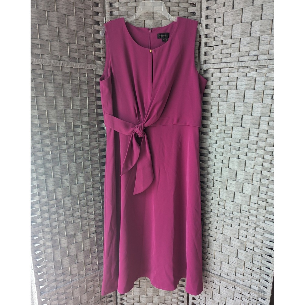 Donna Karan New York Midi Dress Magenta Front Tie Sleeveless‎ Sz 16 Polished EUC